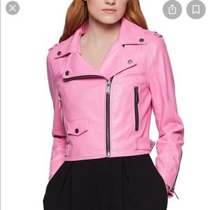 BCBGENERATION Pink Vegan Leather cropped Moto Jacket size XS